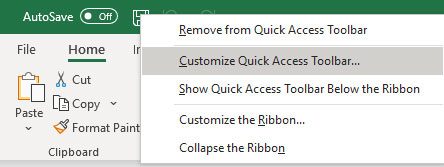 customize quick access toolbar