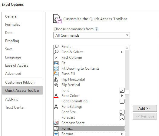 excel options form