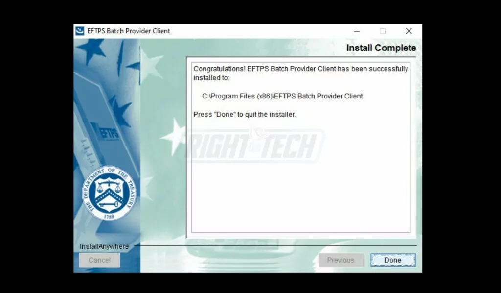 EFTPS Batch Provider installation successful